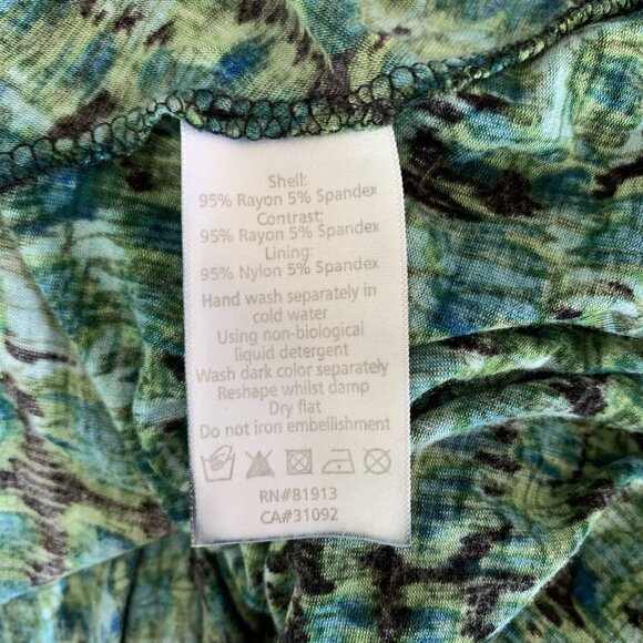 Plenty By Tracy Reese Green Abstract Ruched Waist Sleeveless Dress Medium - Picture 7 of 8